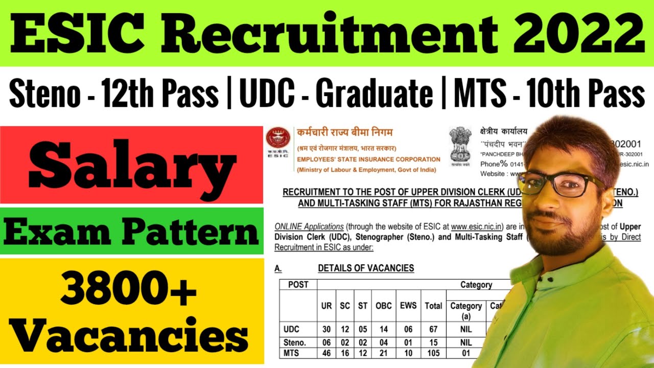 ESIC Recruitment 2022 | UDC | MTS | Stenographer | ESIC UDC Recruitment 2021 | ESIC MTS Vacancy 2021
