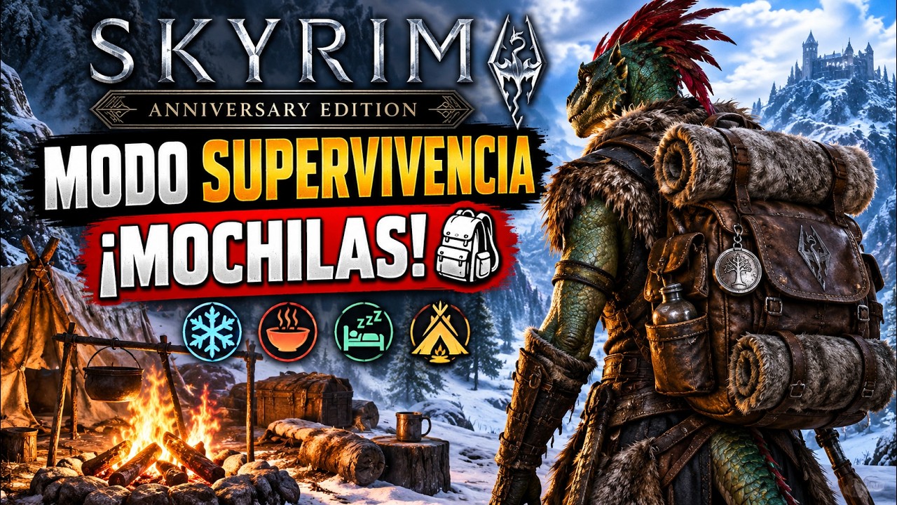 Skyrim Supervivencia Explicada 🔥 Mochila 🎒, Campamento ⛺, Frío 🥶, Fatiga y Hambre 🍲