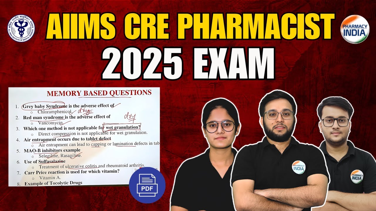 AIIMS CRE Pharmacist 2025 Memory Based Questions #aiimspharmacistvacancy #pharmacist