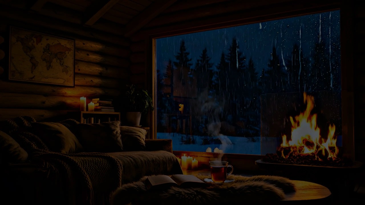 Cozy Cabin Heavy Rainstorm 🌧️🔥 Thunder & Fireplace for Deep Sleep
