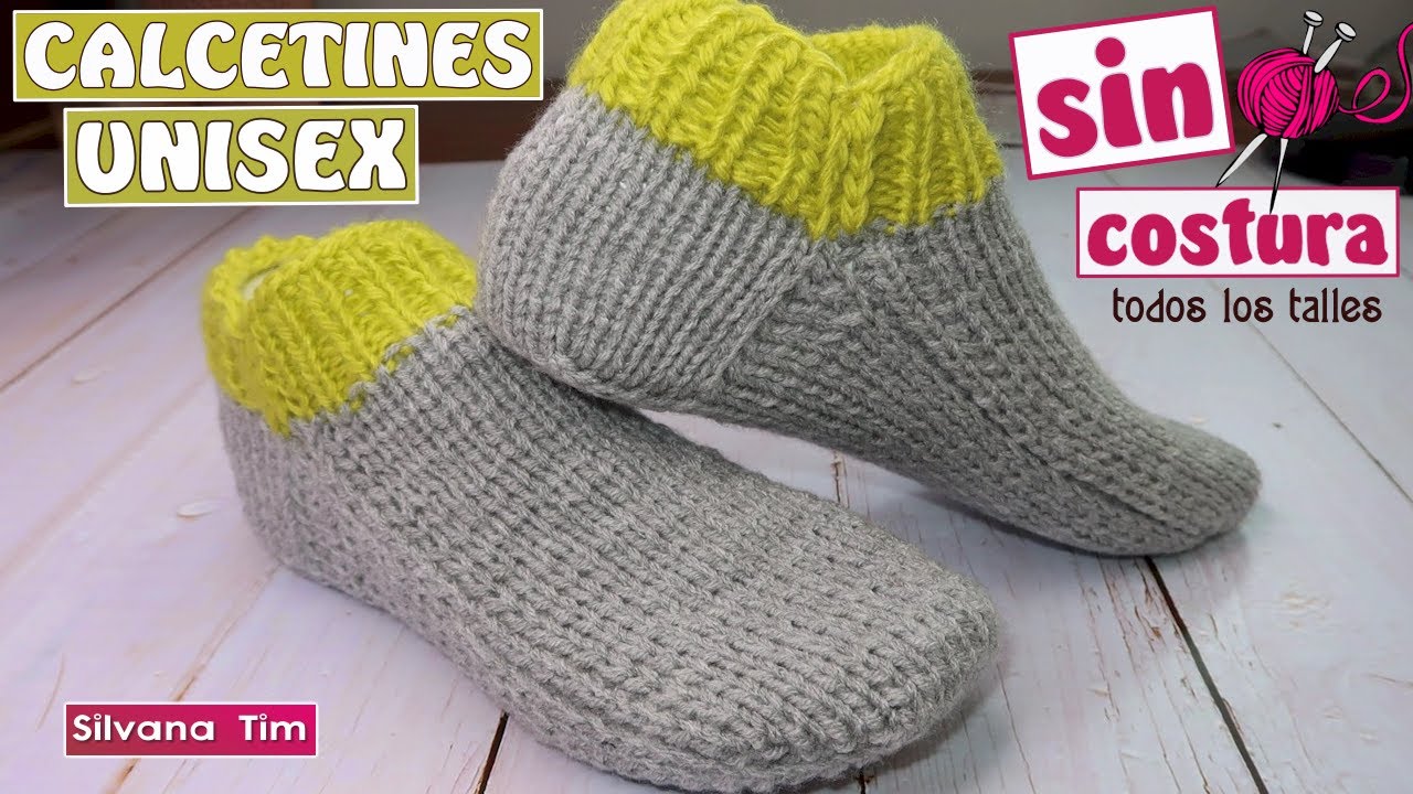 Como tejer Calcetines Pantuflas Botitas a Dos Agujas. Diseño UNISEX sin costura muy fácil