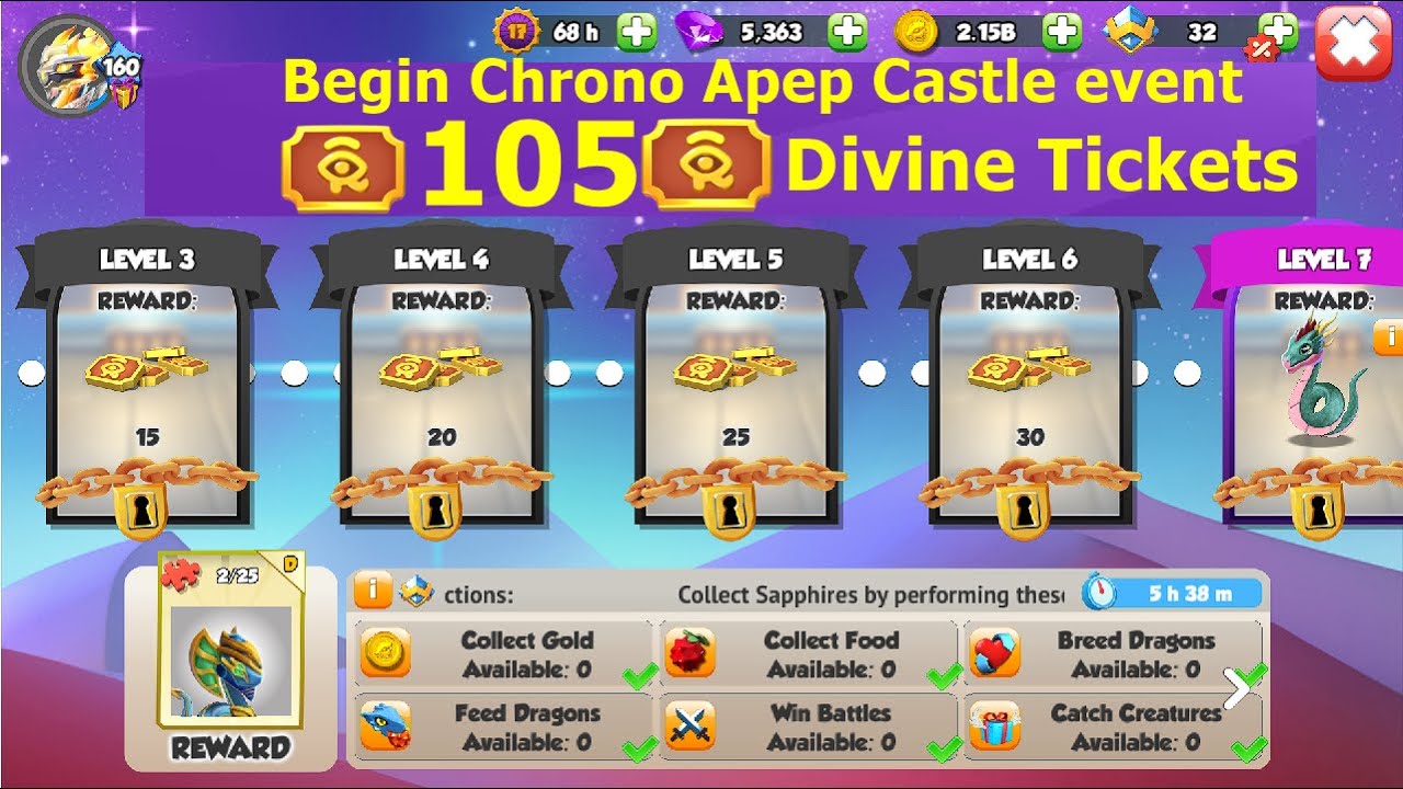 Begin Chrono APEP Castle Event With 105 Divine Tickets-Dragon Mania Legends | Mini Divine Event