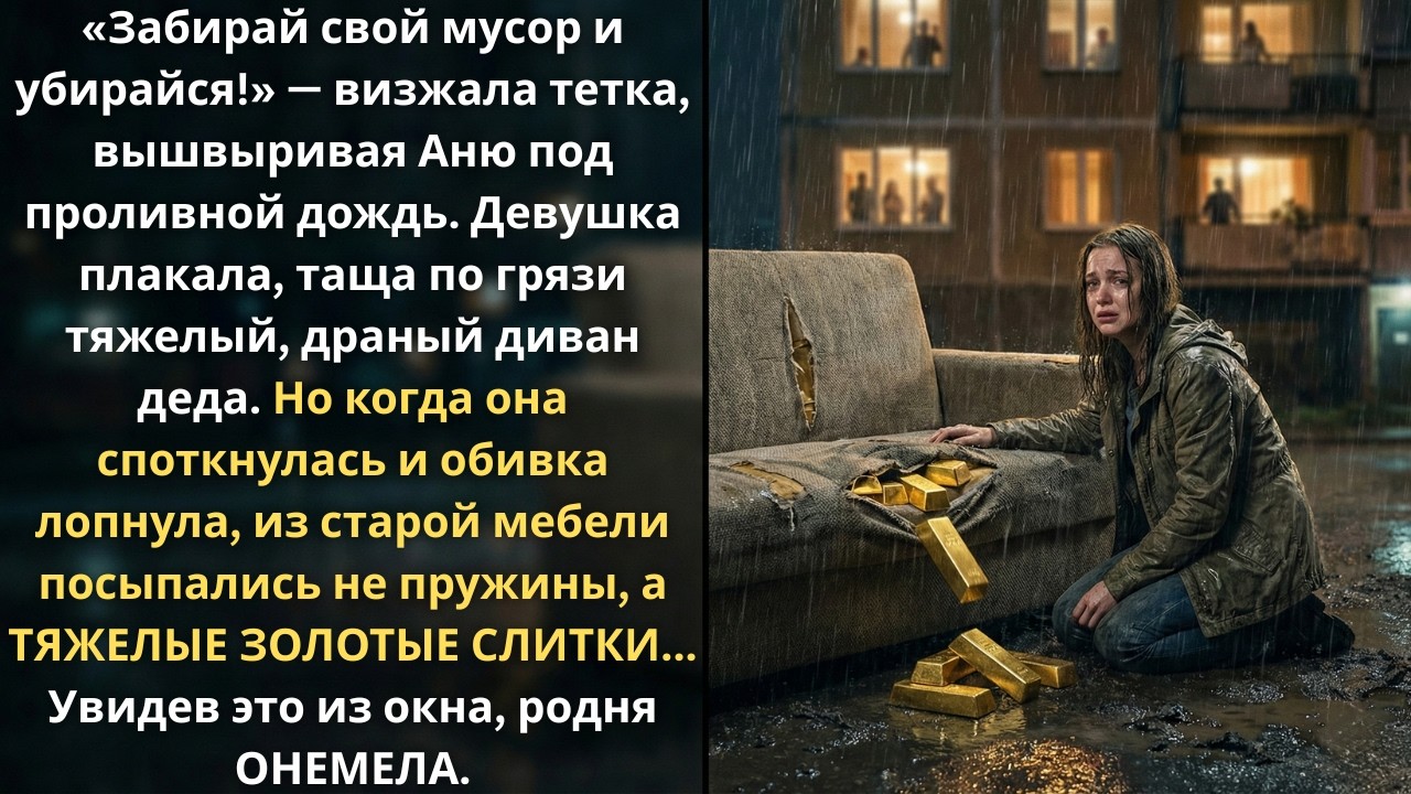 «Забирай хлам!» орала тетка. Но когда диван порвался, из него посыпалось ЗОЛОТО...