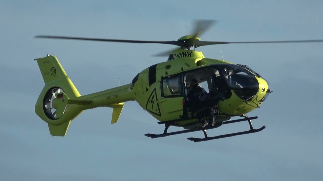 EC 135 D-HHWK Landing at Bonn hangelar airport Germany - EDKB 10-11 -Landing for fuel