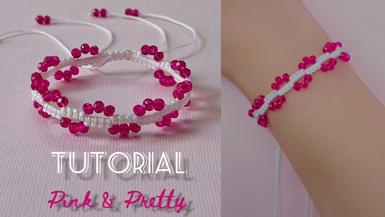DIY Pink Crystal Macrame Bracelet | Easy & Cute Handmade Jewelry Tutorial