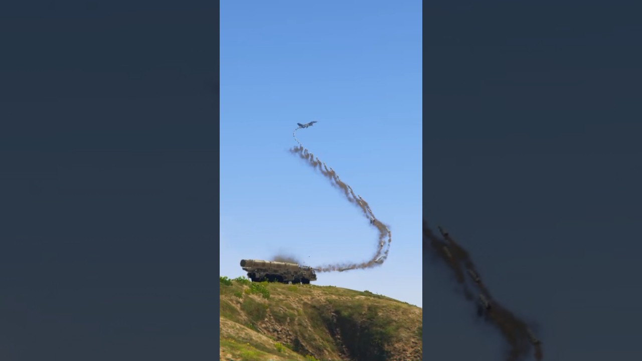 Ground Base Defense System Launch Blasttic Missiles At F-15 Fighter Jet Gtav
