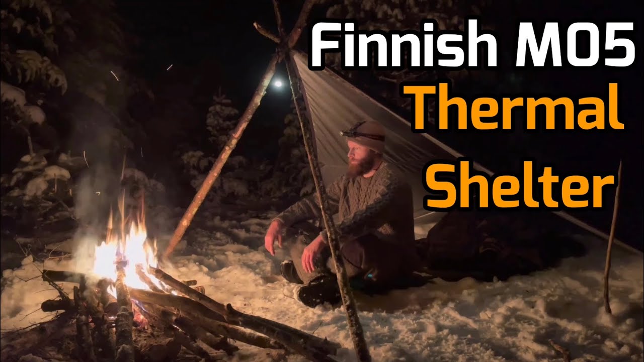 Overnight in Snowstorm with poncho shelter winter camping