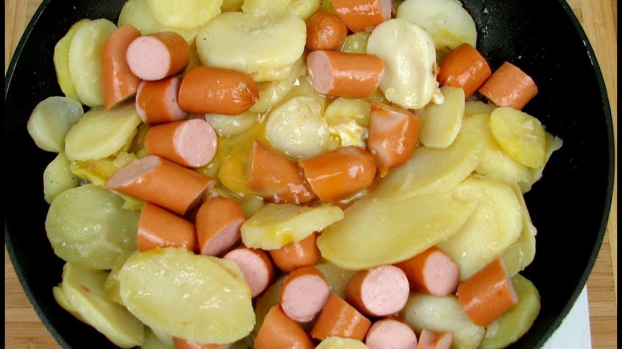 Cooking Episode with Potatoes Wieners Cheese and Eggs