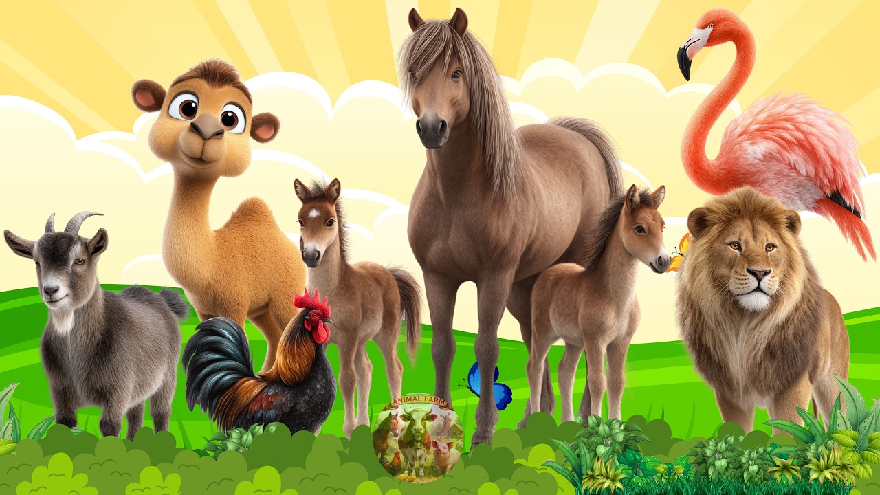 Звуки сельскохозяйственных животных: лошадь, лев, верблюд, коза,... – Милые животные