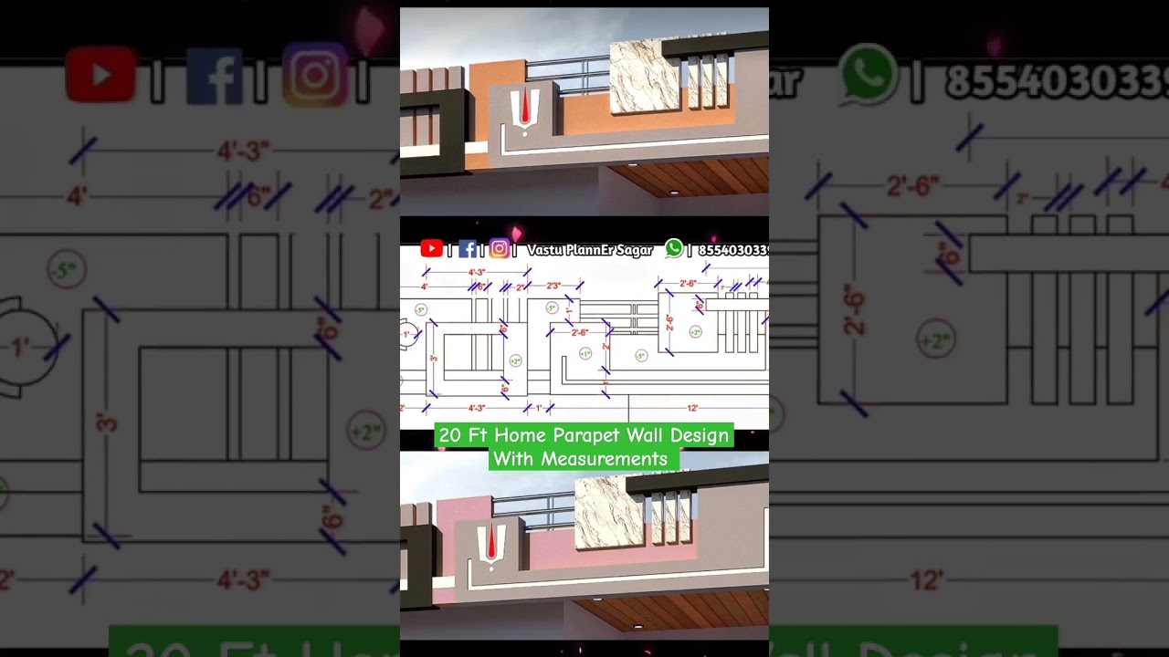 🏘️ 20 Ft Modern Home Parapet Wall Design || Best Parapet Wall With Measurements || Low Cost Parapet