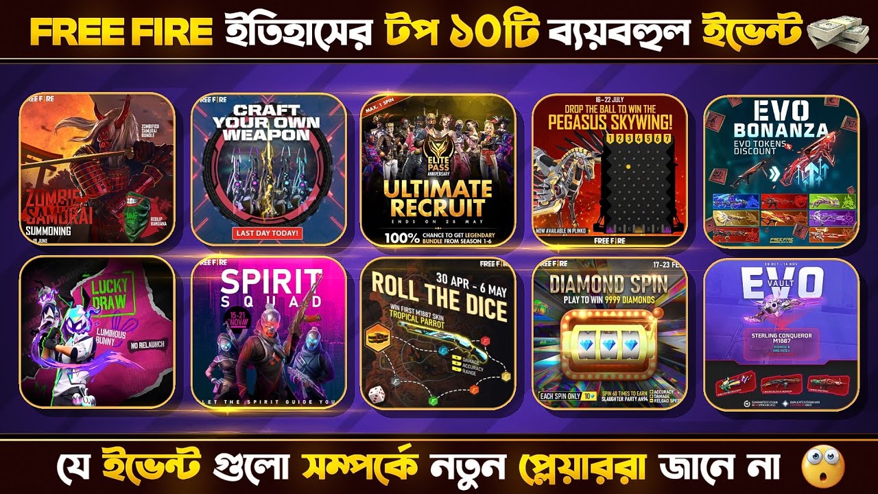 Free Fire ইতিহাসের টপ ১০টি সবচেয়ে ব্যয়বহুল ইভেন্ট 😵 Unknown Fact Free Fire 🎯 BD 21 Hunter Gamer