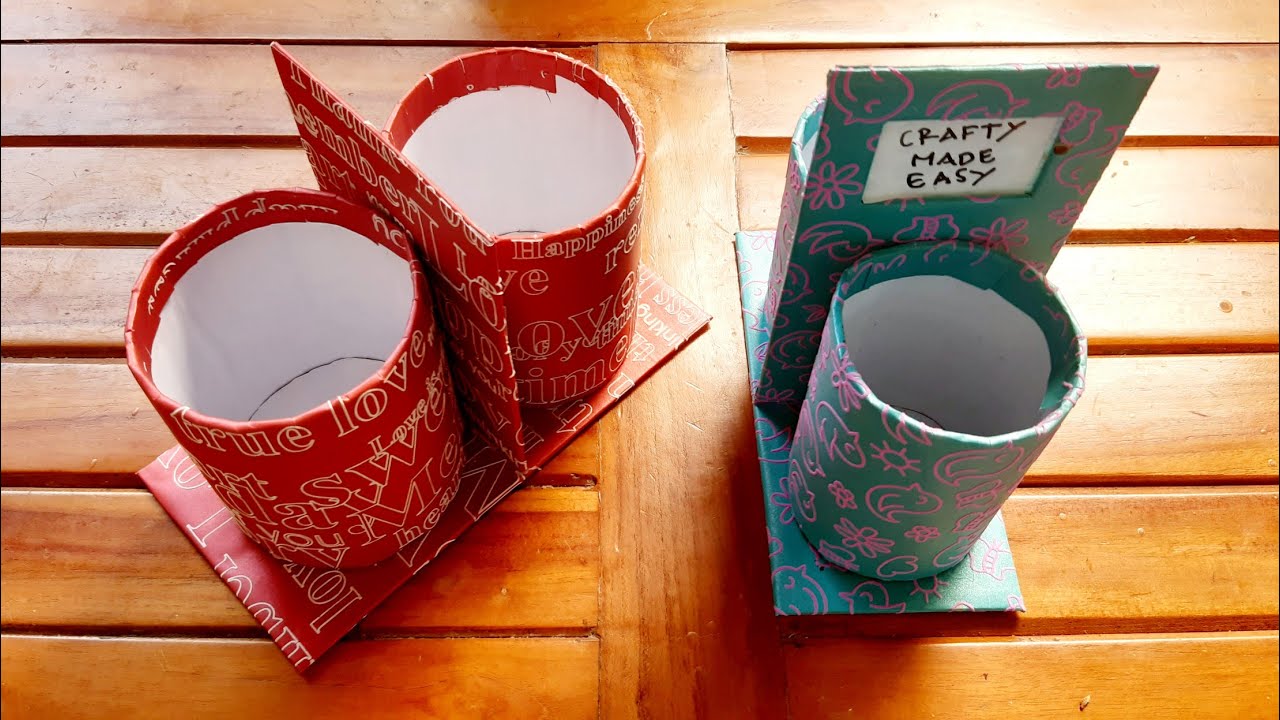 CARA MEMBUAT TEMPAT PENSIL CANTIK DARI KARDUS BEKAS || DIY DESK SET