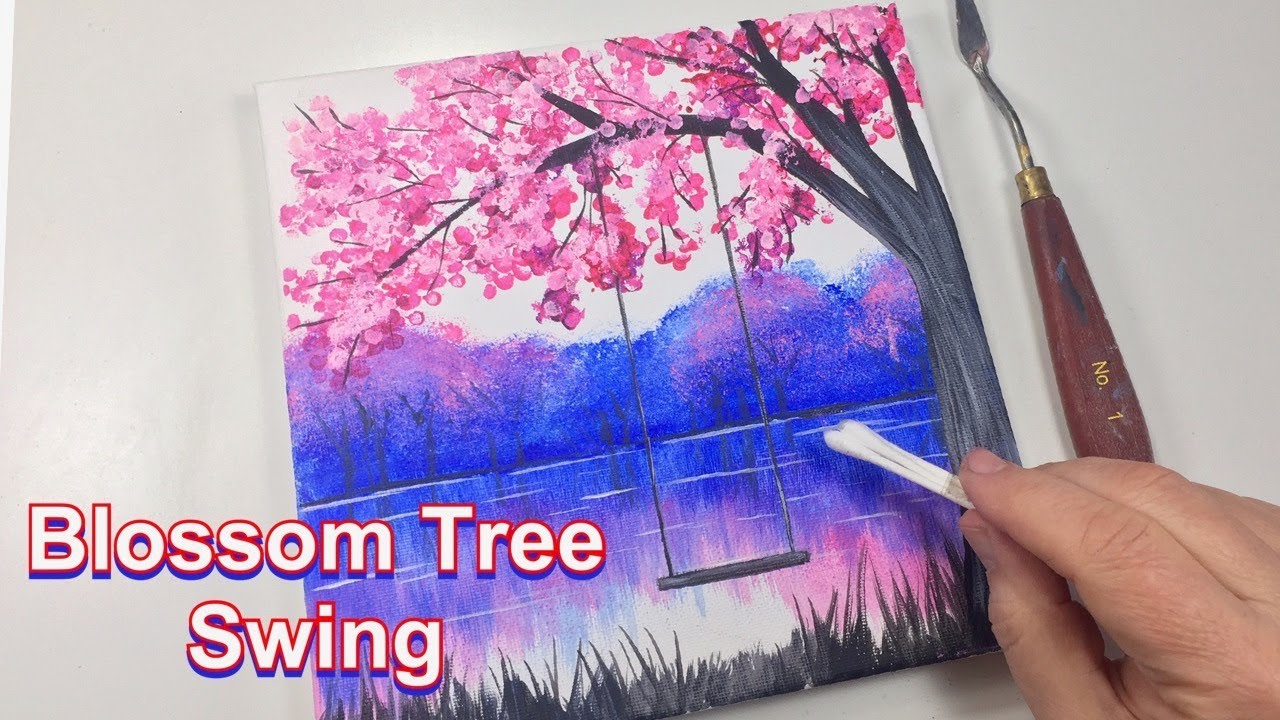CHERRY BLOSSOM TREE / EASY ACRYLIC PAINTING / How To Paint For Beginners