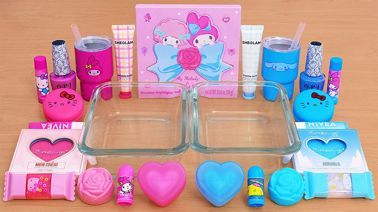 Pink vs Blue - Mixing Makeup Eyeshadow Into Slime ASMR