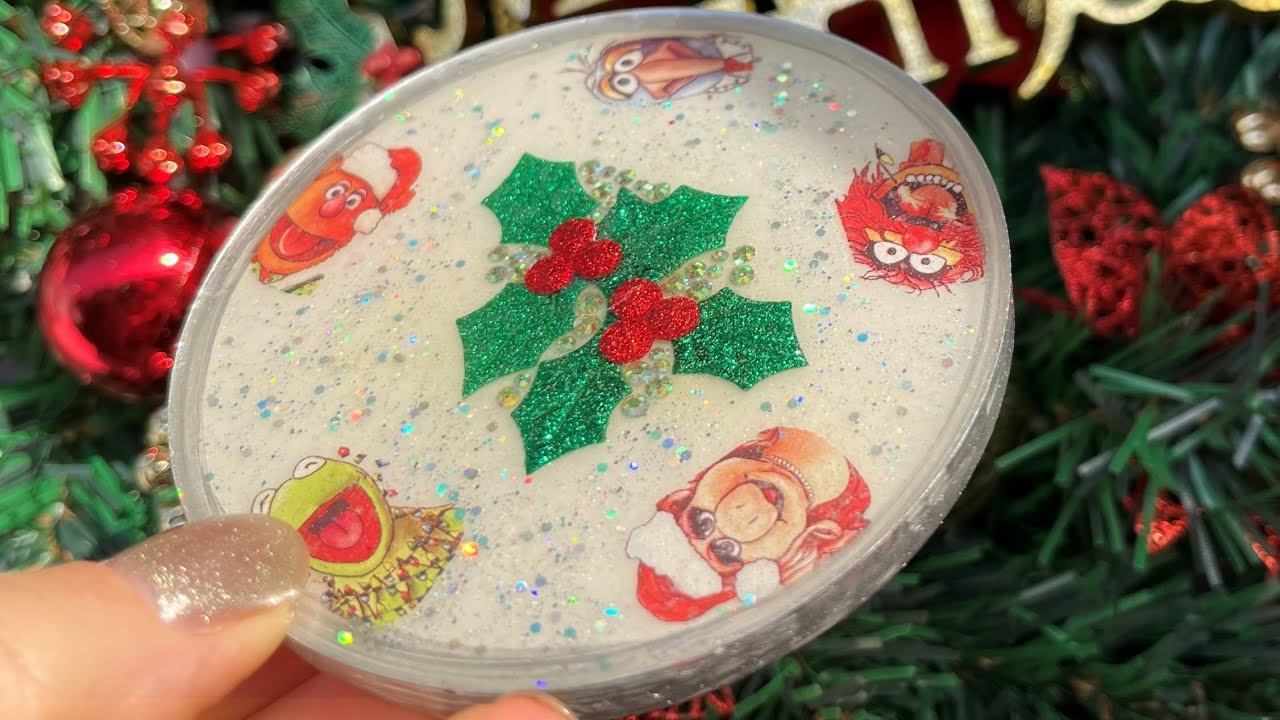 #005 Kids Christmas Resin Coaster using Gel Polish and Nail Transfers!