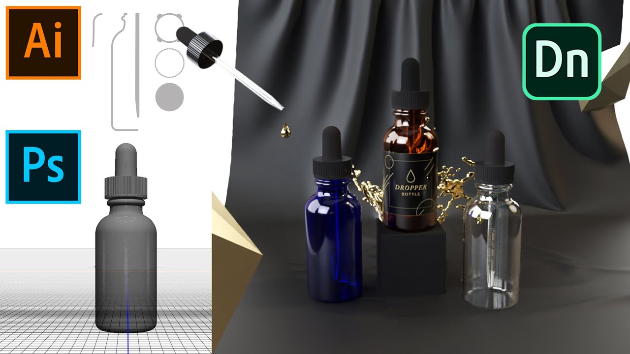 Create a Dropper Bottle 3D Object (.obj) in Illustrator & Photoshop for Adobe Dimension