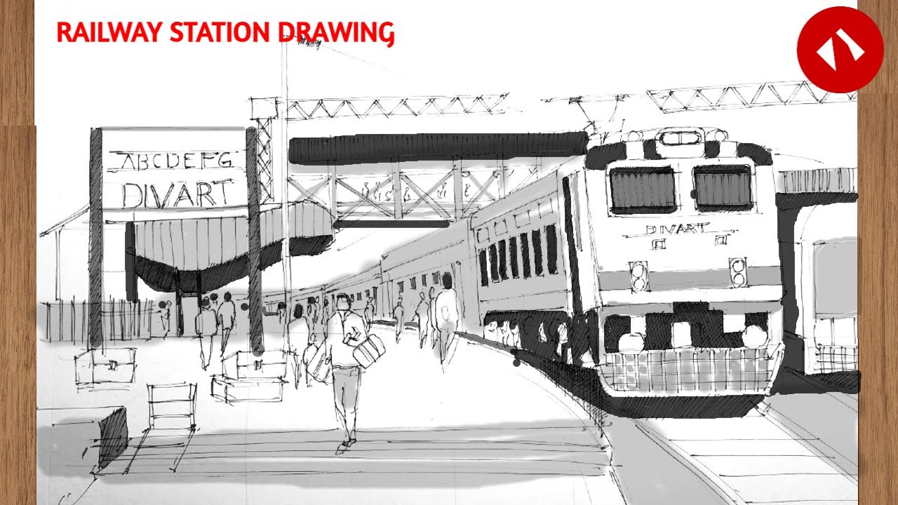 Train Drawing | Railway Station Drawing | रेलवे स्टेशन ड्राइंग