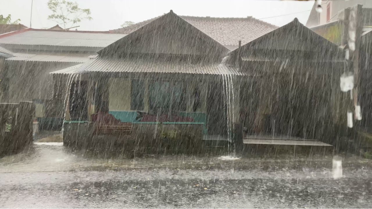 Super Heavy Rain and Loud Lightning in Indonesian Villages | Rain Sounds For Study, Sleep And Relax