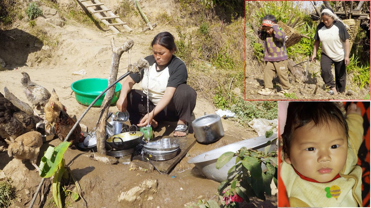 jina with her children in the village || Village Nepal || a village family @pastorallifeofnepal