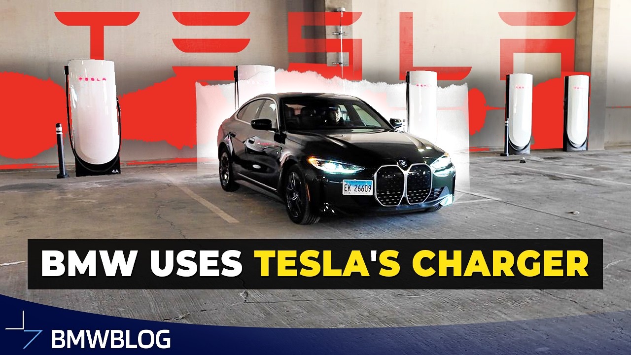 Как зарядить BMW i4 на станции быстрой зарядки Tesla Supercharger с помощью адаптера Electron Vor...
