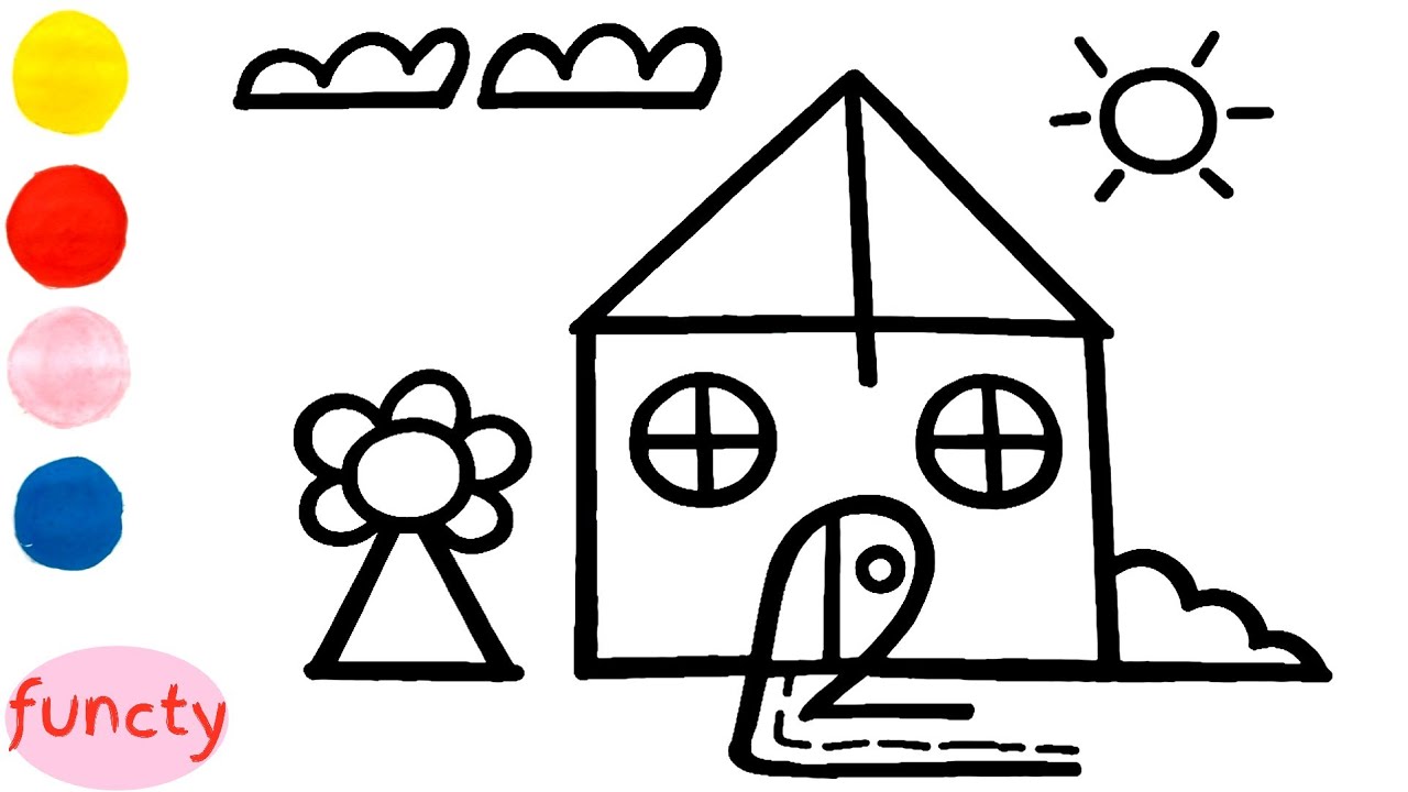 How to draw and color a hut using number four and two for kids