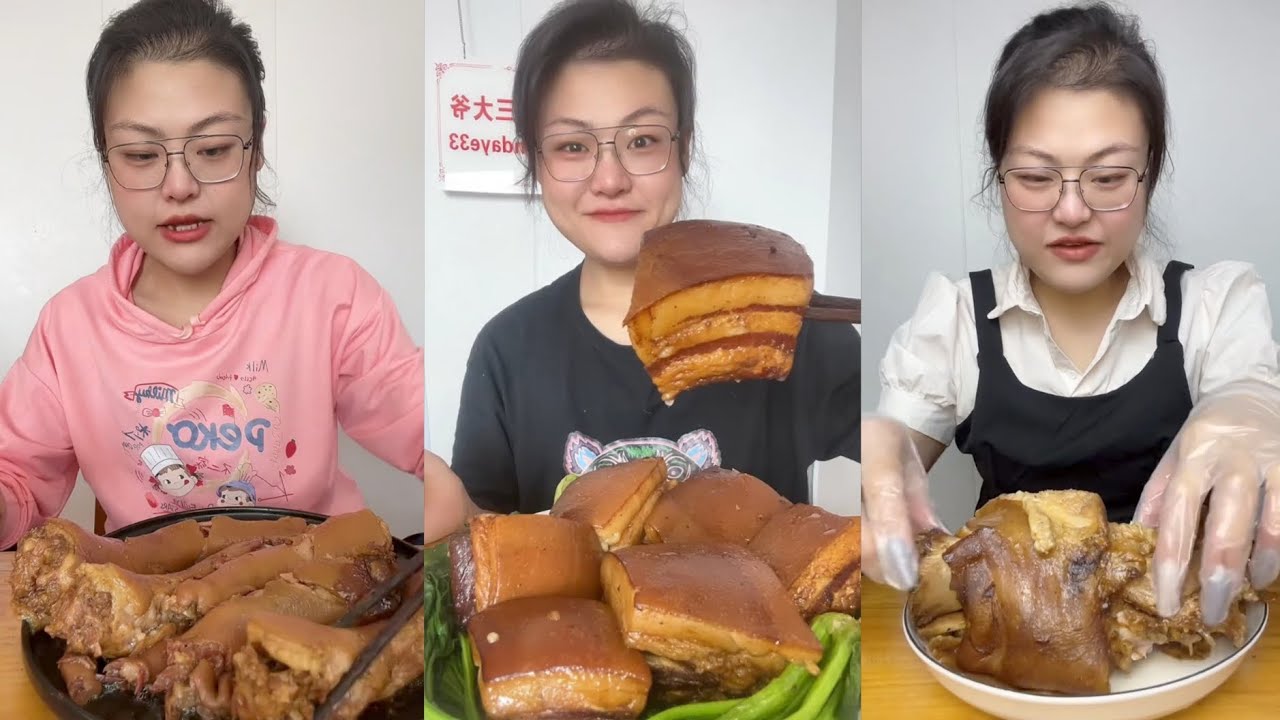 Mukbang Challenge:Eat show cow tongue belly rib belly pork skin roll 🥐#mukbang #yummyfood  #funny