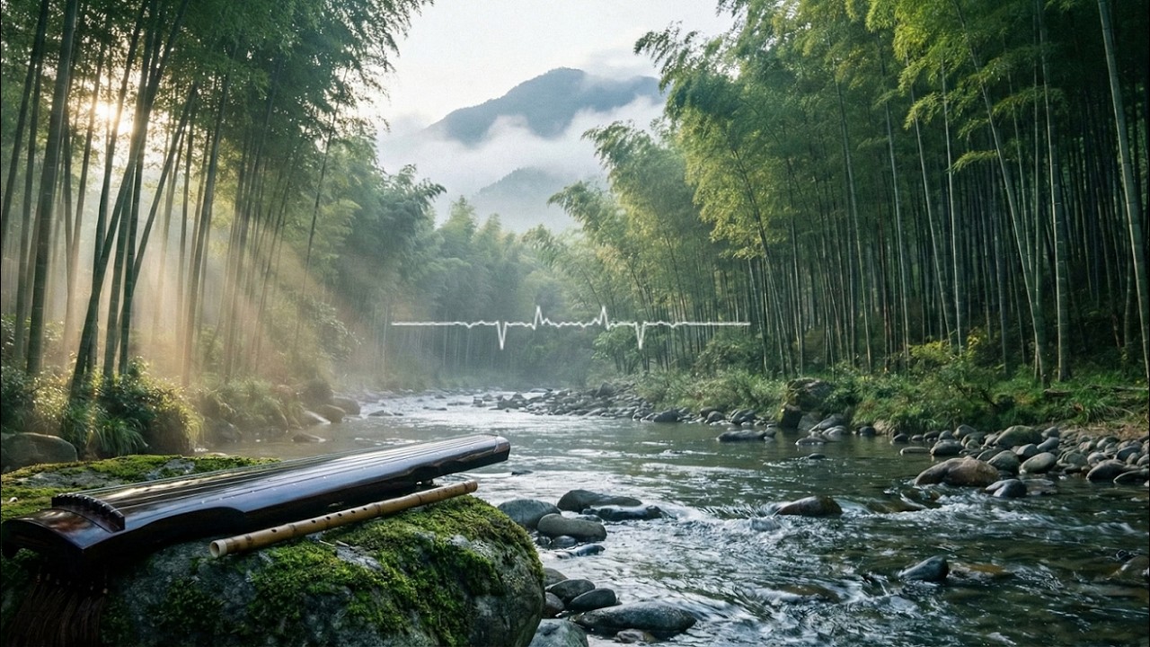 Bamboo Forest Stream 🎋 Guzheng & Flute Meditation Music | Zen Relaxation