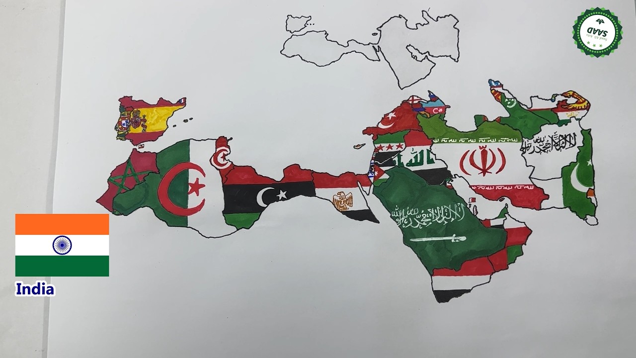 Drawing Ummayad Caliphate flag map | Ummayad Caliphate with modern borders flag map drawing