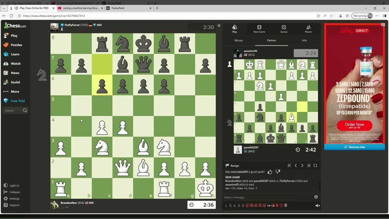 Bughouse on chess com against much better player