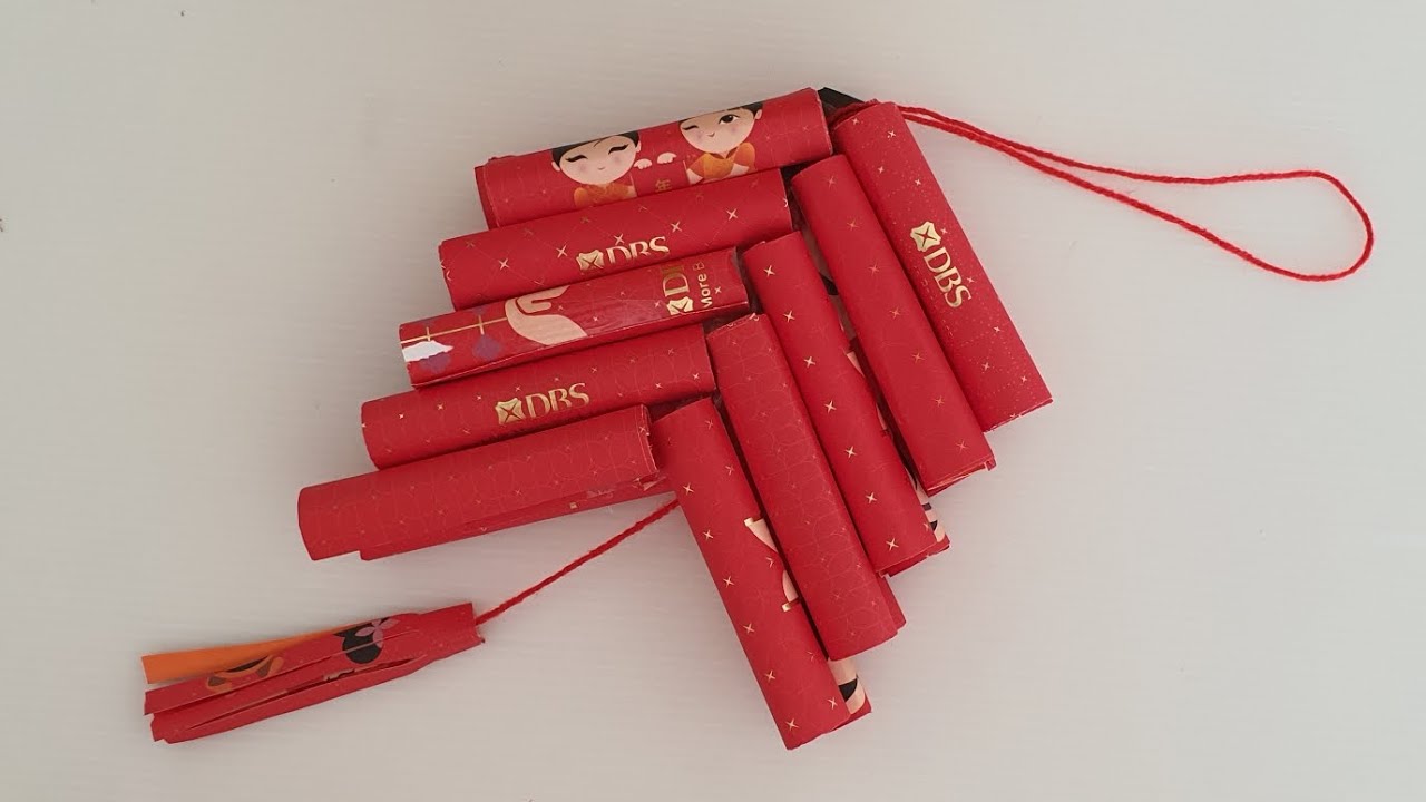 How to make CNY RED FIRE CRACKERS with hong bao packets (Fun & Easy Origami) 简单折纸剪纸手工【用红包袋做新年鞭炮红炮竹】