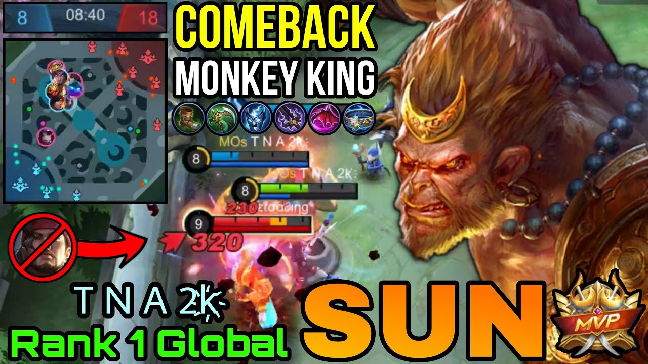 Epic Comeback Sun The Monkey King MVP Offlane - Top 1 Global Sun by T N A 2k҉ - MLBB