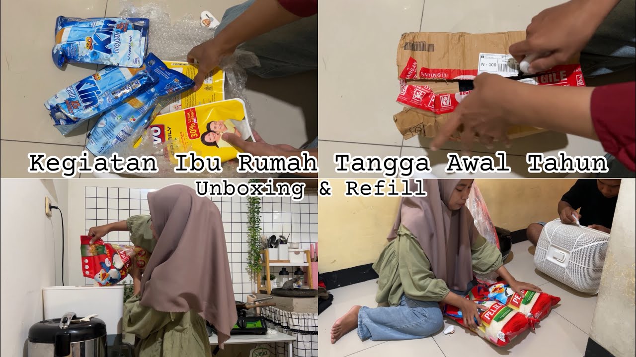 kegiatan irt di awal tahun | unboxing paket kebutuhan rumah langsung refill ke tempatnya