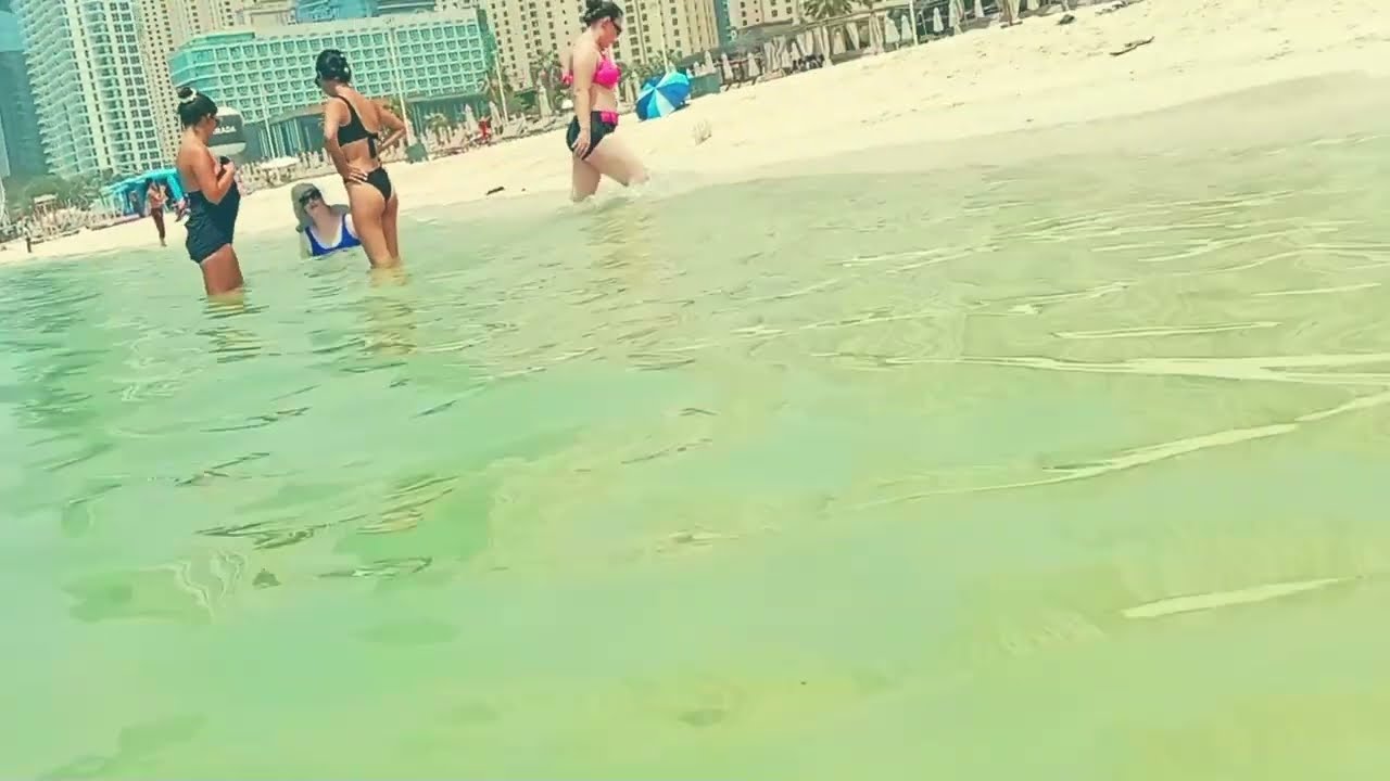 🇪🇸 Sunny day at Barcelona beach Spain | Hot day at marina beach