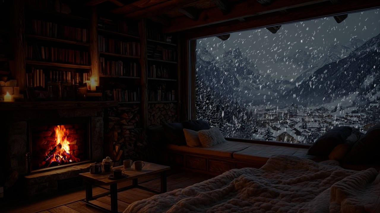 Soft Winter Snow Moving by Warm Firelight ❄️ A Still, Quiet Space for Focused Work