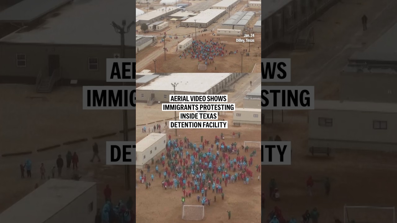 Aerial video shows immigrants protesting inside Texas detention facility