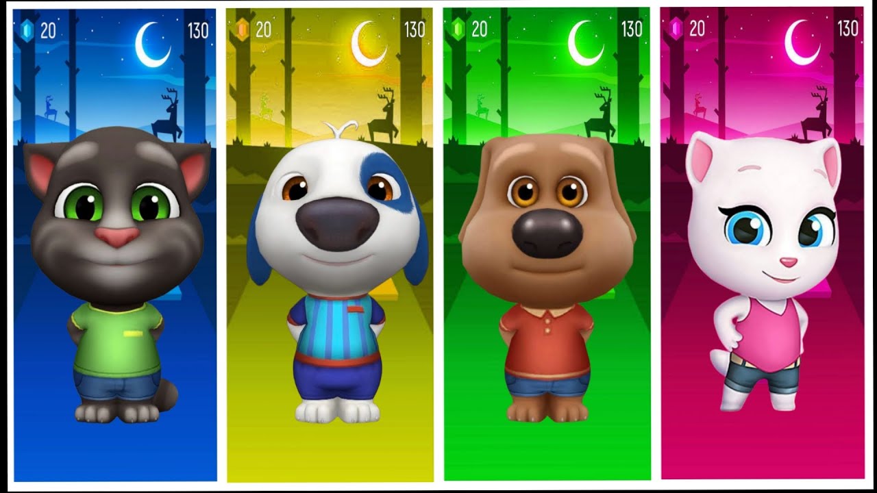 Talking Tom and friends Tom vs Angela vs Ben vs Hunk in  Tiles Hop Coffen banec  #101