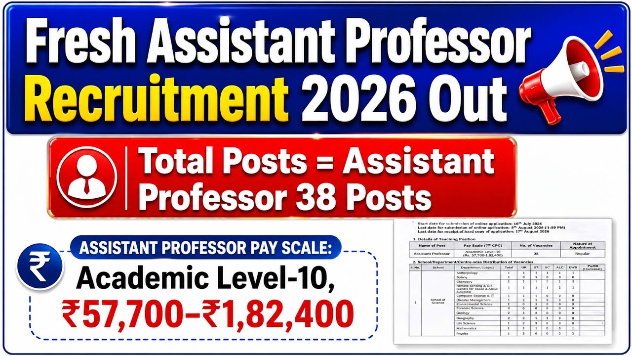 Fresh Assistant Professor Recruitment 2026 Notification Out || Total Post 38 University of Ladakh 