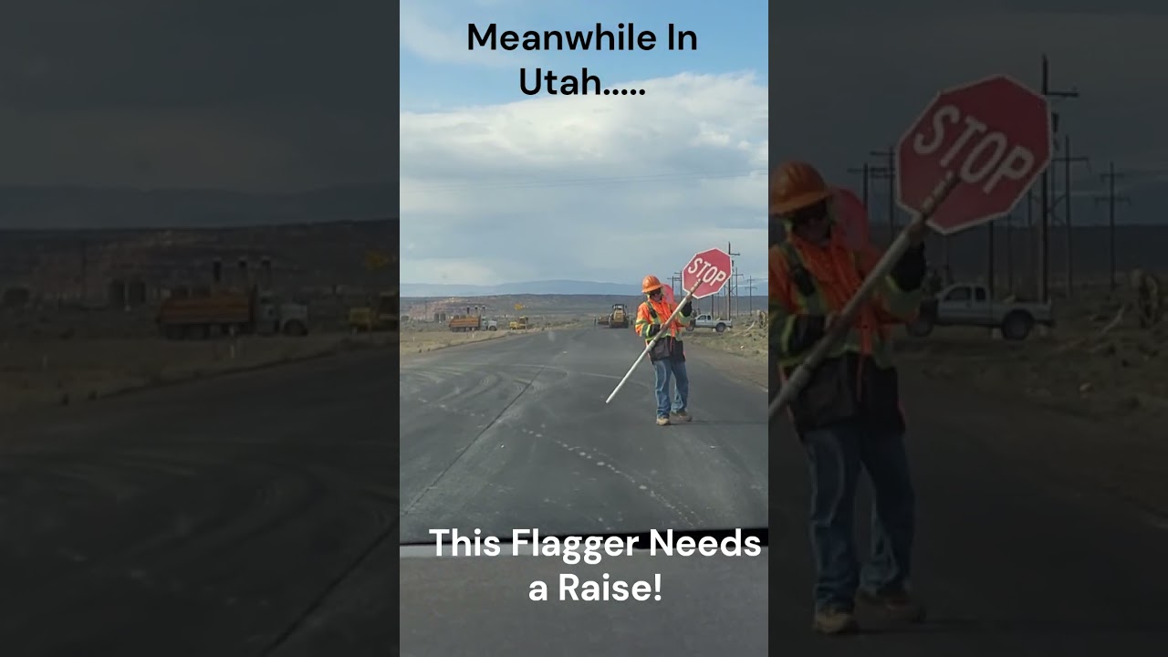Meanwhile in Utah....This flagger fought the wind and the wind won! #windy #utah #flagger