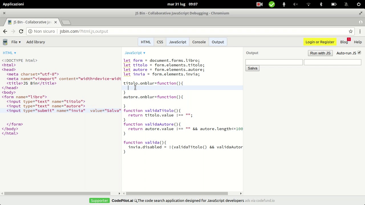 ESERCITAZIONE SUGLI EVENTI JAVASCRIPT 3/3