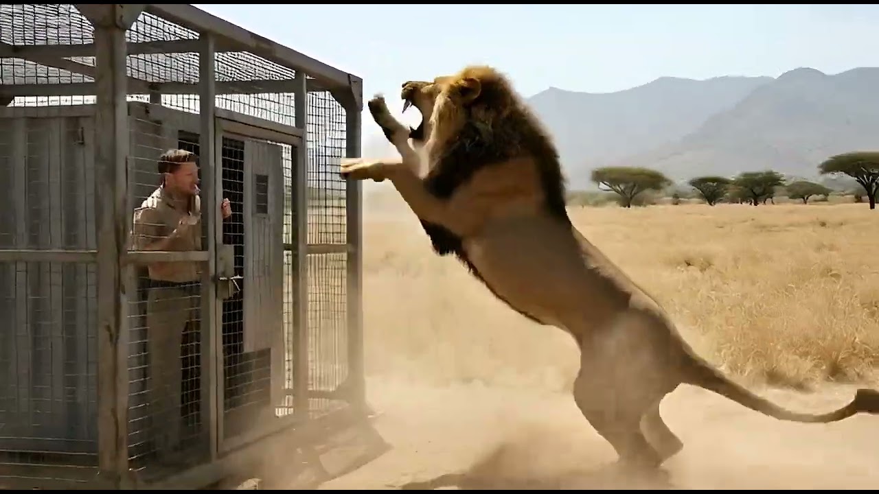 Lion breaks into the cage and the chase begins&hellip; 🦁🔥Would you survive this? 😳