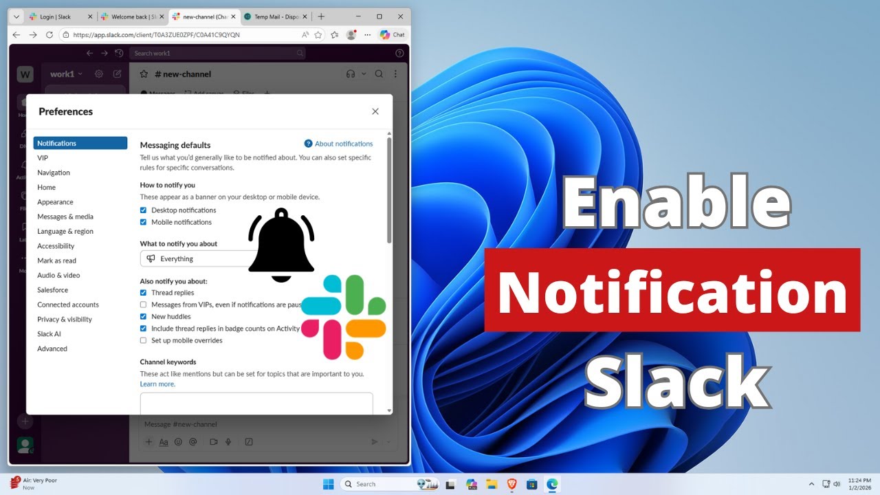 Как включить уведомления в Slack