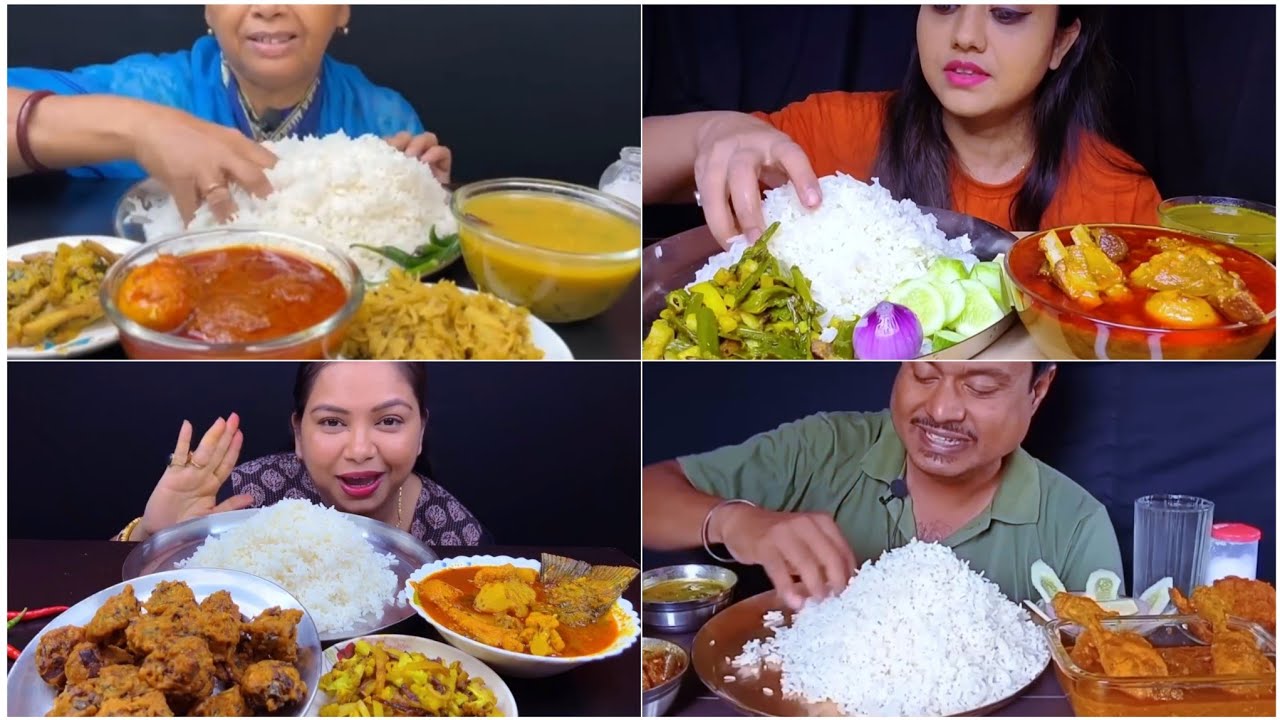 MUKBANG SHOW 👌 EATING SPICY 🔥 DIMER TARKARI 🌶️MACHHER JHAL 🔥 MANSO JHOL N RICE 🍚