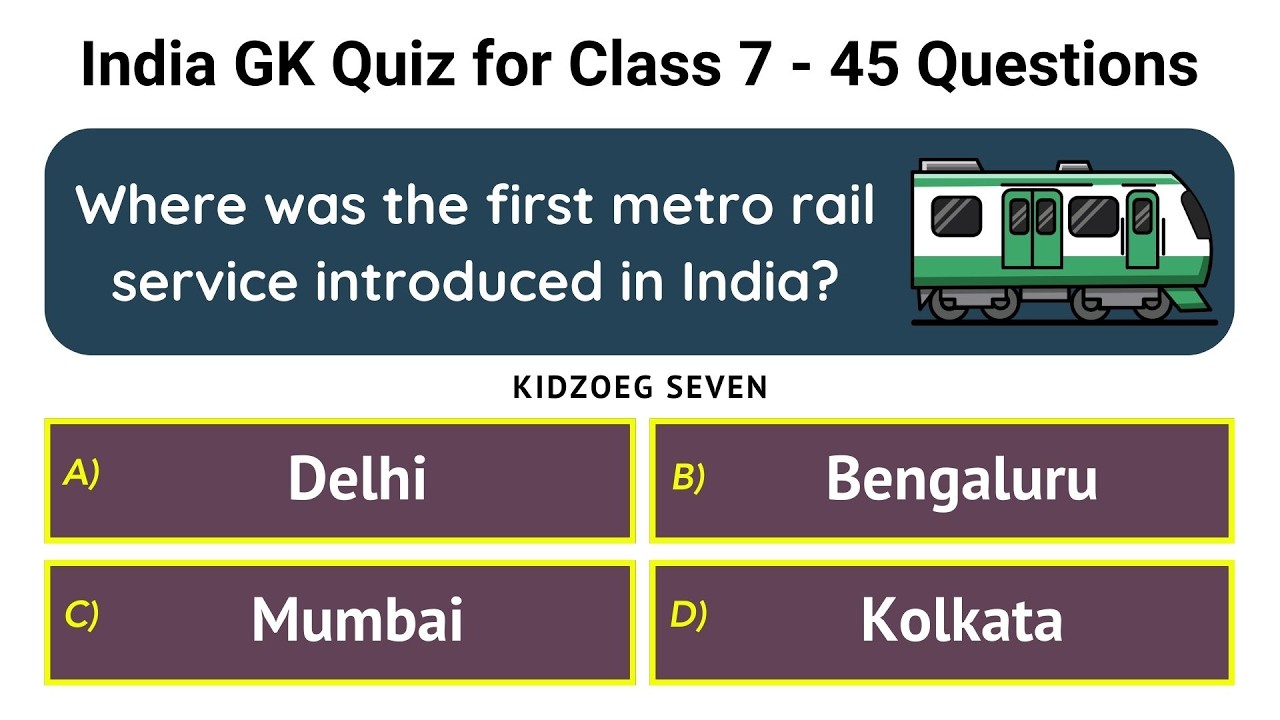 India GK Quiz for Class 7 | 45 General Knowledge Questions for School Students 🇮🇳 Online Test