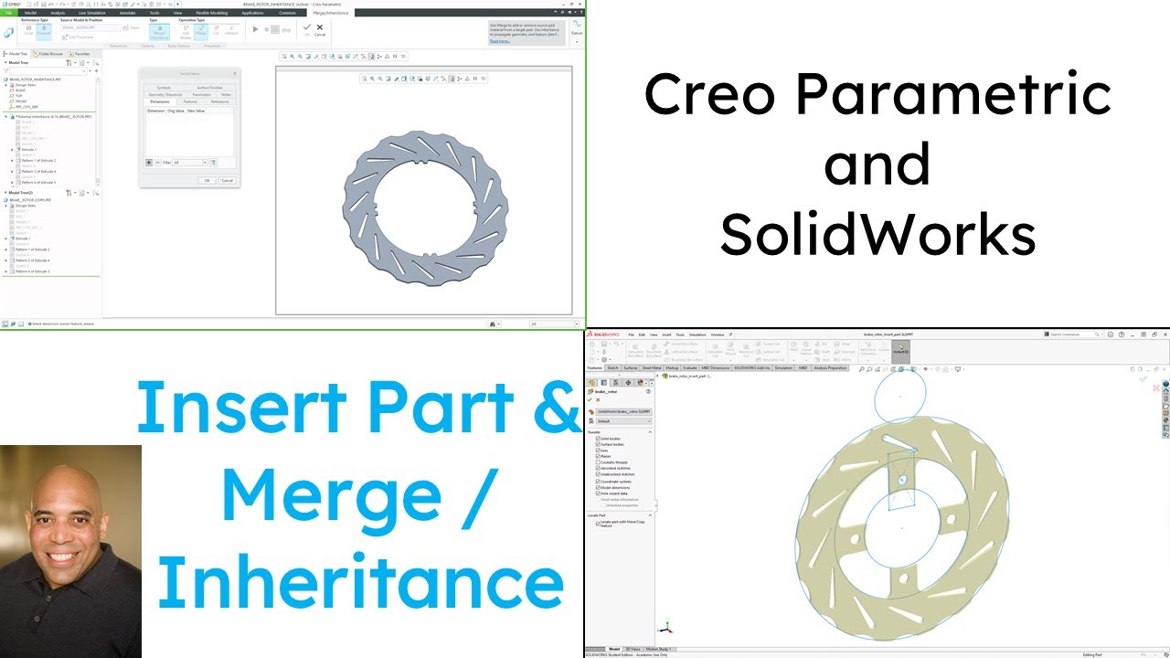 SolidWorks - Creo Parametric Comparison - Insert Part and Merge / Inheritance