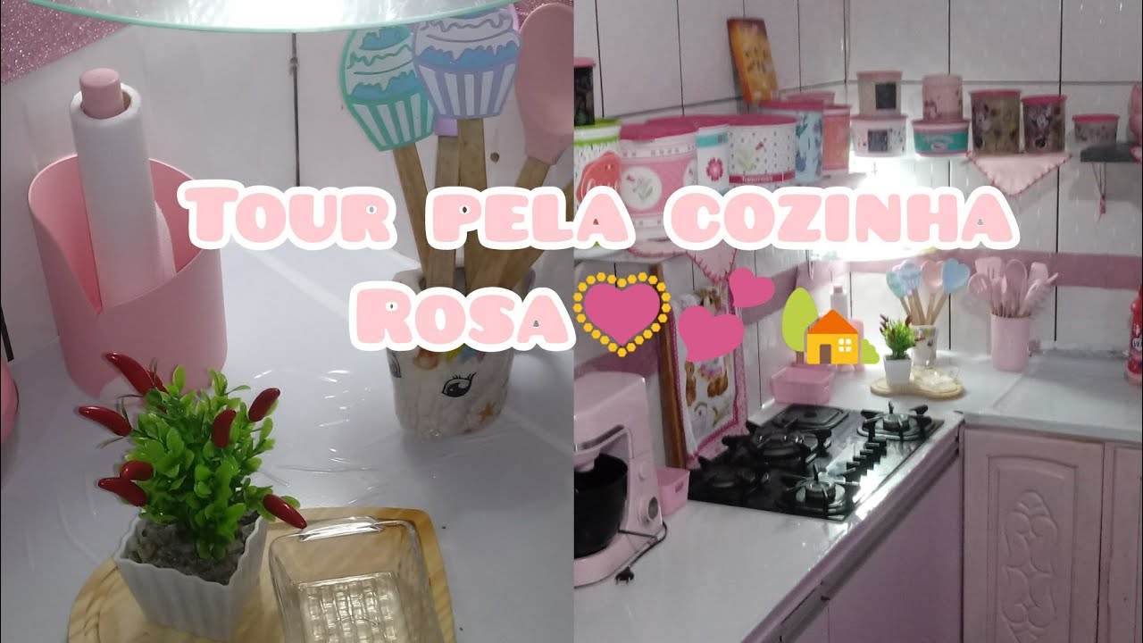 Tour pela minha cozinha rosa 💕 🏡 fizemos Armário improvisado  💟