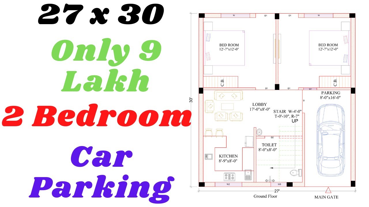 27 x 30 Village type 2 Bedroom House Design | 27 x 30 with car parking | Dream House Design |