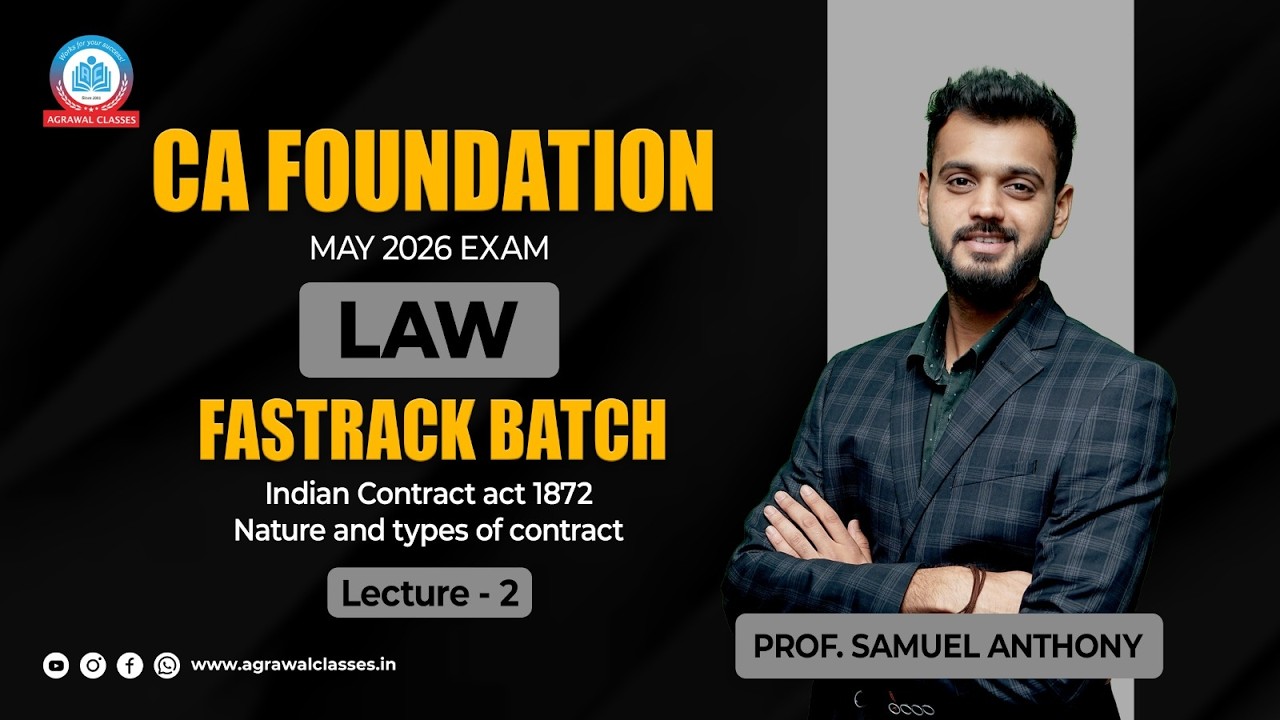 CA Foundation | May 26 | Law | Indian Contract act 1872 | Nature & types of contract | Lecture 5