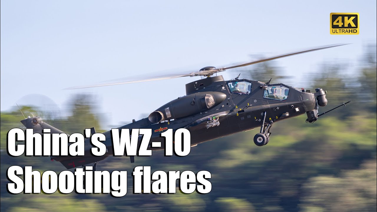 China's WZ-10 military helicopter shooting flares