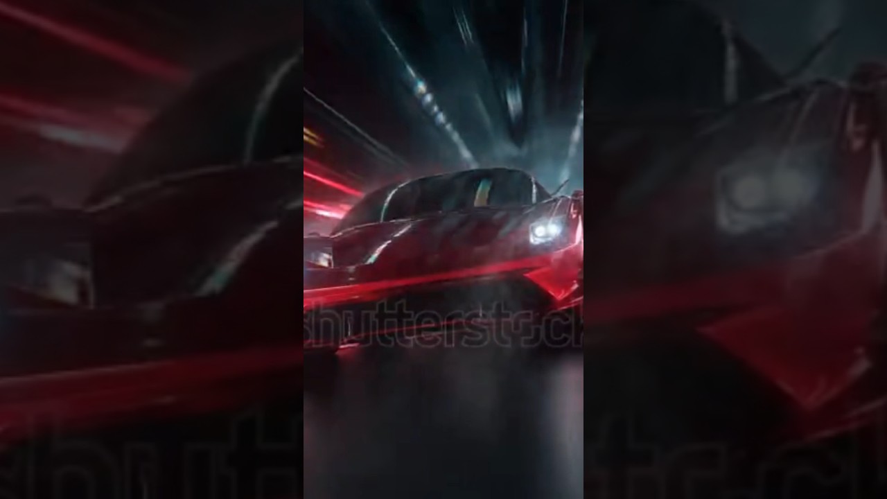 ​Red Supercar Accelerating with High-Speed Light trails