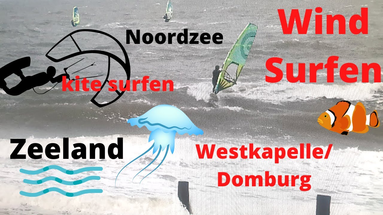 Wind surfen  op de Noordzee bij Westkapelle/Domburg Zeeland